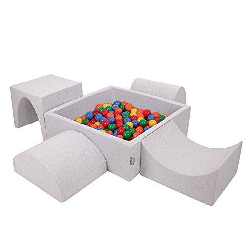 KiddyMoon Spielplatz Aus Schaumstoff Mit Quadrat Bällebad (300 Bälle) Ballgruben Für Babys Spielbad Hindernisläufen, Hergestellt In Der EU, Hellgrau:Gelb/Grün/Blau/Rot/Orange von KiddyMoon