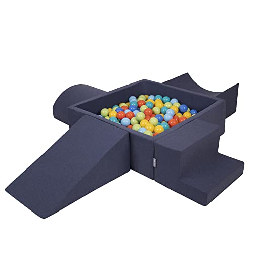 KiddyMoon Spielplatz Aus Schaumstoff Mit Quadrat Bällebad (300 Bälle) Ballgruben Für Babys Spielbad Hindernisläufen, Hergestellt In Der EU, Dunkelblau:Hellgrün/Orange/Türkis/Blau/Bblue/Gelb von KiddyMoon
