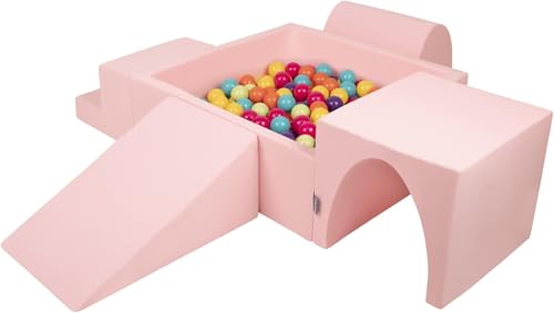 KiddyMoon Spielplatz Aus Schaumstoff Mit Quadrat Bällebad (300 Bälle) Ballgruben Für Babys Spielbad Hindernisläufen, Hergestellt In Der EU, Pink:Hellgrün/Gelb/Türkis/Orange/Dunkelpink/Violet von KiddyMoon