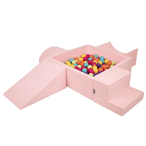 KiddyMoon Spielplatz Aus Schaumstoff Mit Quadrat Bällebad (300 Bälle) Hindernisläufen, Pink:Hellgrün/Gelb/Türkis/Orange/Dunkelpink/Violet von KiddyMoon