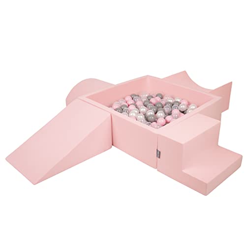 KiddyMoon Spielplatz Aus Schaumstoff Mit Quadrat Bällebad (300 Bälle) Ballgruben Für Babys Spielbad Hindernisläufen, Hergestellt In Der EU, Pink:Perle/Grau/Transparent/Puderrosa von KiddyMoon