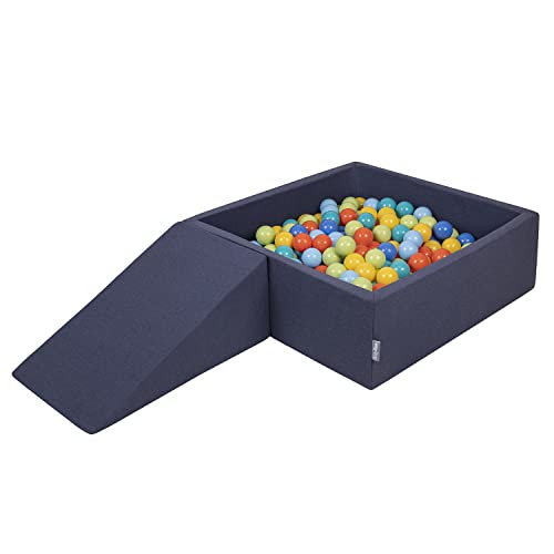 KiddyMoon Spielplatz Aus Schaumstoff Mit Quadrat Bällebad (100 Bälle) Ballgruben Für Babys Spielbad Hindernisläufen, Hergestellt In Der EU, Dunkelblau:Hellgrün/Orange/Türkis/Blau/Bblue/Gelb von KiddyMoon