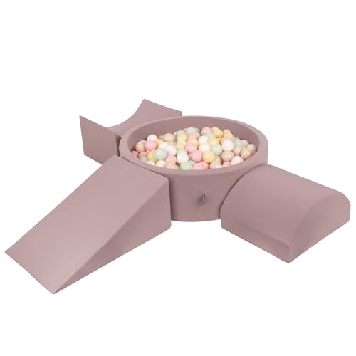 KiddyMoon Spielplatz Aus Schaumstoff Mit Rund Bällebad (200 Bälle) Ballgruben Für Babys Spielbad Hindernisläufen, Erikafarben:Pastellbeige/Pastellgelb/Weiß/Minze/Puderrosa von KiddyMoon