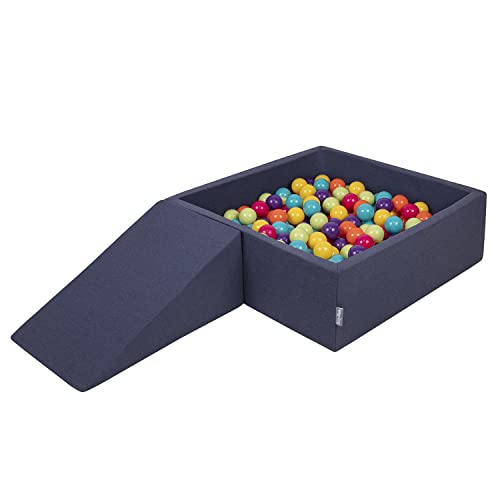 KiddyMoon Spielplatz Aus Schaumstoff Mit Quadrat Bällebad (200 Bälle) Ballgruben Für Babys Spielbad Hindernisläufen, Hergestellt In Der EU, Dunkelblau:Helgrün/Gelb/Türkis/Orange/Dpink/Violet von KiddyMoon