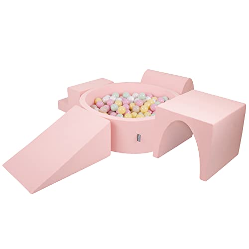 KiddyMoon Spielplatz Aus Schaumstoff Mit Rund Bällebad (200 Bälle) Ballgruben Für Babys Spielbad Hindernisläufen, Hergestellt In Der EU, Pink:Pastellbeige/Pastellgelb/Weiß/Minze/Puderrosa von KiddyMoon