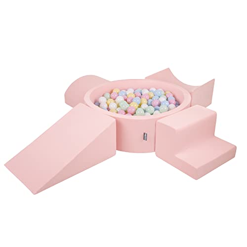 KiddyMoon Spielplatz Aus Schaumstoff Mit Rund Bällebad (200 Bälle) Ballgruben Für Babys Spielbad Hindernisläufen, Hergestellt In Der EU, Pink:Pastellblau/Pastellgelb/Weiß/Minze/Puderrosa von KiddyMoon