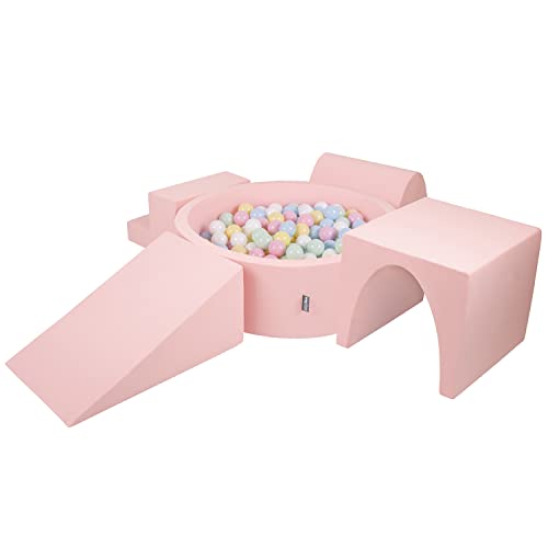 KiddyMoon Spielplatz Aus Schaumstoff Mit Rund Bällebad (200 Bälle) Ballgruben Für Babys Spielbad Hindernisläufen, Hergestellt In Der EU, Pink:Pastellblau/Pastellgelb/Weiß/Minze/Puderrosa von KiddyMoon