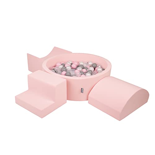 KiddyMoon Spielplatz Aus Schaumstoff Mit Rund Bällebad (200 Bälle) Ballgruben Für Babys Spielbad Hindernisläufen, Hergestellt In Der EU, Pink:Perle/Grau/Transparent/Puderrosa von KiddyMoon