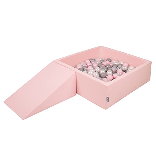 KiddyMoon Spielplatz Aus Schaumstoff Mit Quadrat Bällebad (200 Bälle) Ballgruben Für Babys Spielbad Hindernisläufen, Hergestellt In Der EU, Pink:Perle/Grau/Transparent/Puderrosa von KiddyMoon