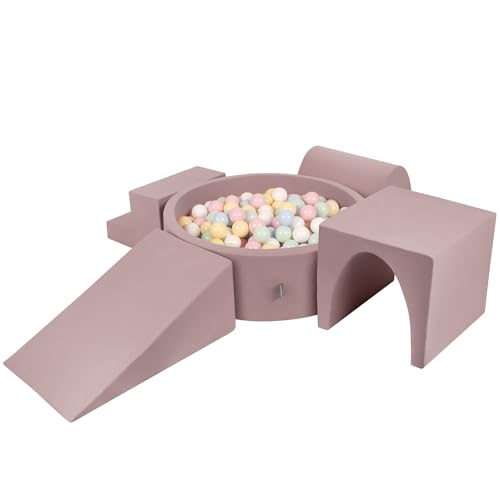 KiddyMoon Spielplatz Aus Schaumstoff Mit Rund Bällebad (300 Bälle) Ballgruben Für Babys Spielbad Hindernisläufen, Erikafarben:Pastellblau/Pastellgelb/Weiß/Minze/Puderrosa von KiddyMoon