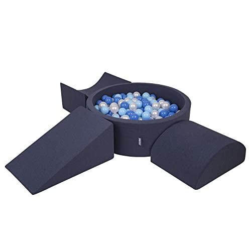 KiddyMoon Spielplatz Aus Schaumstoff Mit Rund Bällebad (300 Bälle) Ballgruben Für Babys Spielbad Hindernisläufen, Hergestellt In Der EU, Dunkelblau:Babyblue/Blau/Perle von KiddyMoon