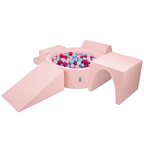 KiddyMoon Spielplatz Aus Schaumstoff Mit Rund Bällebad (300 Bälle) Ballgruben Für Babys Spielbad Hindernisläufen, Hergestellt In Der EU, Pink:Puderrosa/Dunkelpink/Babyblau/Minze von KiddyMoon