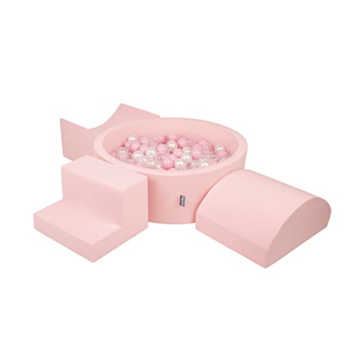 KiddyMoon Spielplatz Aus Schaumstoff Mit Rund Bällebad (300 Bälle) Ballgruben Für Babys Spielbad Hindernisläufen, Hergestellt In Der EU, Pink:Puderrosa/Perle/Transparent von KiddyMoon