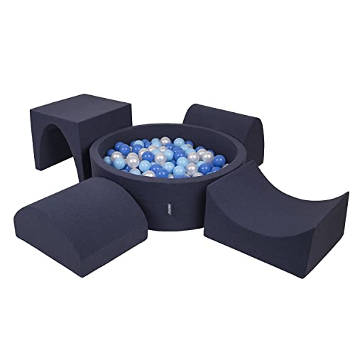 KiddyMoon Spielplatz Aus Schaumstoff Mit Rund Bällebad (300 Bälle) Ballgruben Für Babys Spielbad Hindernisläufen, Hergestellt In EU, Dunkelblau:Babyblue/Blau/Perle von KiddyMoon