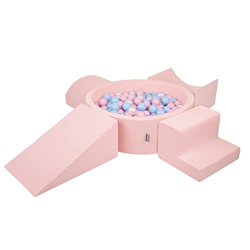 KiddyMoon Spielplatz Aus Schaumstoff Mit Rund Bällebad (300 Bälle) Ballgruben Für Babys Spielbad Hindernisläufen, Hergestellt In Der EU, Pink:Babyblue/Puderrosa/Perle von KiddyMoon