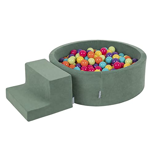 KiddyMoon Spielplatz Velvet Aus Schaumstoff Mit Rund Bällebad (100 Bälle) + Stüfchen Ballgruben Für Babys Spielbad, Hergestellt In EU, Hellgrün/Gelb/Türkis/Orange/Dunkelpink/Violett von KiddyMoon