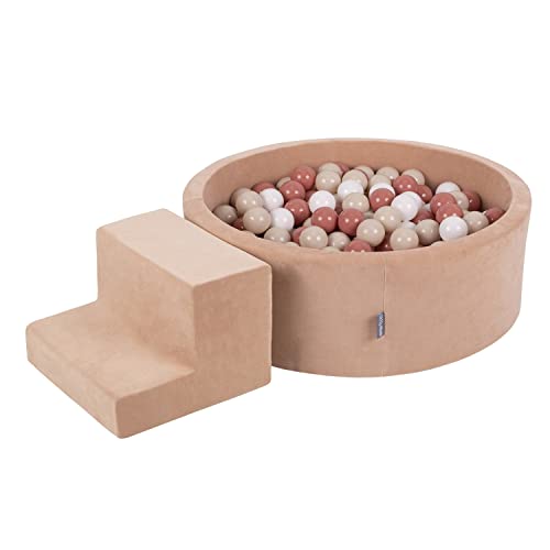 KiddyMoon Spielplatz Velvet Aus Schaumstoff Mit Rund Bällebad (100 Bälle) + Stüfchen Ballgruben Für Babys Spielbad, Hergestellt In EU, Wüstenrosa: Pastellbeige/Lachsfarben/Weiß von KiddyMoon