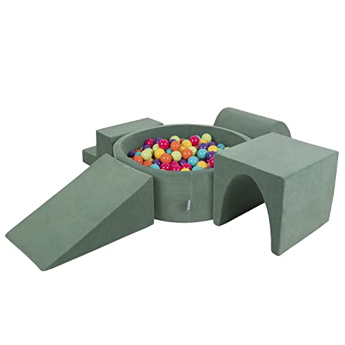 KiddyMoon Spielplatz Velvet Aus Schaumstoff Mit Rund Bällebad (200 Bälle) Ballgruben Für Babys Spielbad, Hergestellt In EU, Waldgrün: Hellgrün/Gelb/Türkis/Orange/Dunkelpink/Violett von KiddyMoon