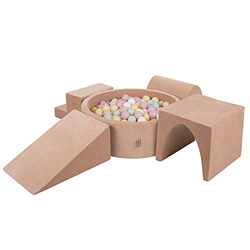 KiddyMoon Spielplatz Velvet Aus Schaumstoff Mit Rund Bällebad (300 Bälle) Ballgruben Für Babys Spielbad, Hergestellt In EU, Wüstenrosa: Pastellbeige/Pastellgelb/Weiß/Minze/Puderrosa von KiddyMoon