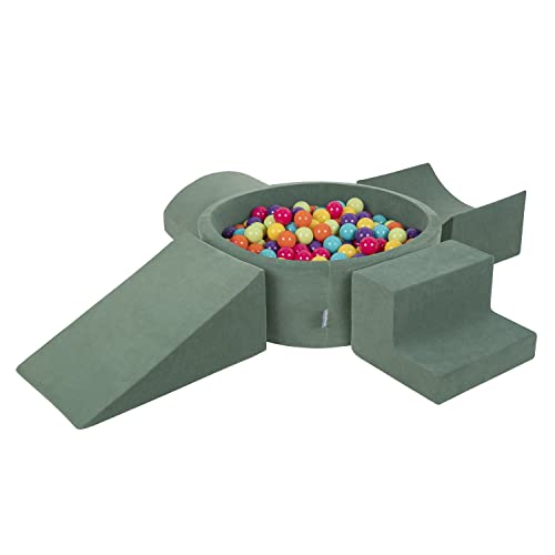 KiddyMoon Spielplatz Velvet Aus Schaumstoff Mit Samt Rund Bällebad (200 Bälle) + Version 5 Ballgruben Für Babys Spielbad, Hergestellt In EU, Waldgrün: Hellgrün/Gelb/Türkis/Orange/Dunkelpink/Violett von KiddyMoon