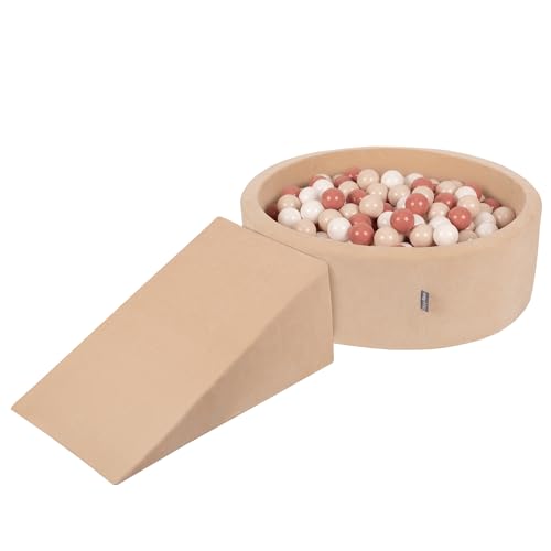 KiddyMoon Spielplatz Velvet Aus Schaumstoff Rund Bällebad Bällebad (100 Bälle) + Zwickel Ballgruben Babys Spielbad, Sandbeige:Pastellbeige/Lachsfarben/Weiß von KiddyMoon