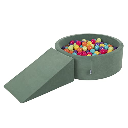 KiddyMoon Spielplatz Velvet Aus Schaumstoff Rund Bällebad Bällebad (100 Bälle) + Zwickel Ballgruben Babys Spielbad, Waldgrün: Hellgrün/Gelb/Türkis/Orange/Dunkelpink/Violett von KiddyMoon
