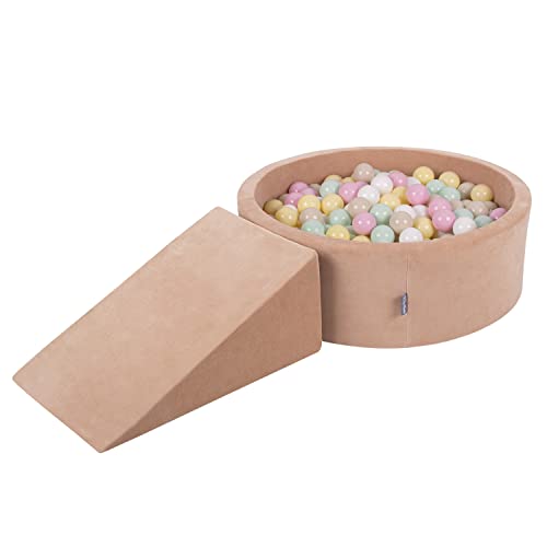 KiddyMoon Spielplatz Velvet Aus Schaumstoff Rund Bällebad Bällebad (200 Bälle) + Zwickel Ballgruben Babys Spielbad, Wüstenrosa: Pastellbeige/Pastellgelb/Weiß/Minze/Puderrosa von KiddyMoon