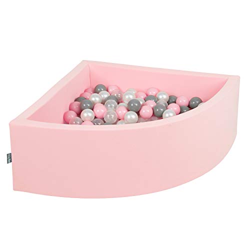 KiddyMoon Viertel Eckig Bällebad Bällepool 90X30cm/300 Bälle ∅ 7Cm Ballgruben Für Babys Spielbad Kleinkinder, Hergestellt In Der EU, Rosa:Perle/Grau/Transparent/Puderrosa von KiddyMoon