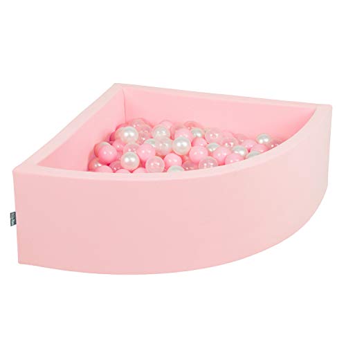 KiddyMoon Viertel Eckig Bällebad Bällepool 90X30cm/300 Bälle ∅ 7Cm Ballgruben Für Babys Spielbad Kleinkinder, Hergestellt In Der EU, Rosa:Rosa/Perle/Transparent von KiddyMoon