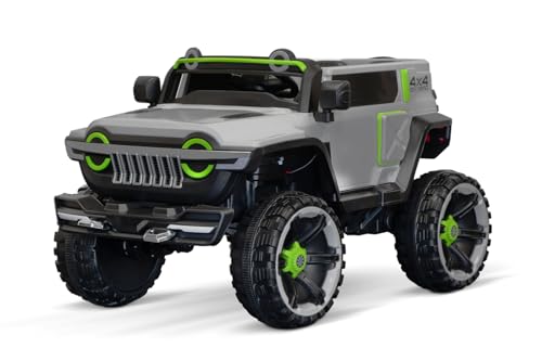 Kidix Elektro Kinderauto SUV Tank Kids 2 Sitzer Allrad 4X 30W Motoren 12V 7Ah Batterie Eva Softreifen Kinder Elektroauto mit LED Beleuchtung Bluetooth USB CVT Soft Start 2.4G Fernbedienung (grau) von Kidix