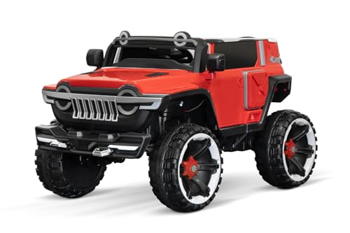 Kidix Elektro Kinderauto SUV Tank Kids 2 Sitzer Allrad 4X 30W Motoren 12V 7Ah Batterie Eva Softreifen Kinder Elektroauto mit LED Beleuchtung Bluetooth USB CVT Soft Start 2.4G Fernbedienung (rot) von Kidix