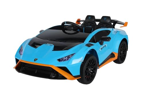 Kidix Lamborghini Huracan STO lizenziert Kinder Elektroauto 2X 65W 12V 9Ah 2.4G RC Fernbedienung LED Soft Start Öffnende Türen Federung hinten Musik USB SD AUX Bluetooth (blau) von Kidix