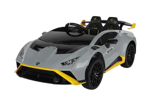 Kidix Lamborghini Huracan STO lizenziert Kinder Elektroauto 2X 65W 12V 9Ah 2.4G RC Fernbedienung LED Soft Start Öffnende Türen Federung hinten Musik USB SD AUX Bluetooth (grau) von Kidix