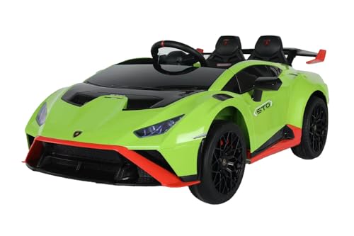 Kidix Lamborghini Huracan STO lizenziert Kinder Elektroauto 2X 65W 12V 9Ah 2.4G RC Fernbedienung LED Soft Start Öffnende Türen Federung hinten Musik USB SD AUX Bluetooth (grün) von Kidix