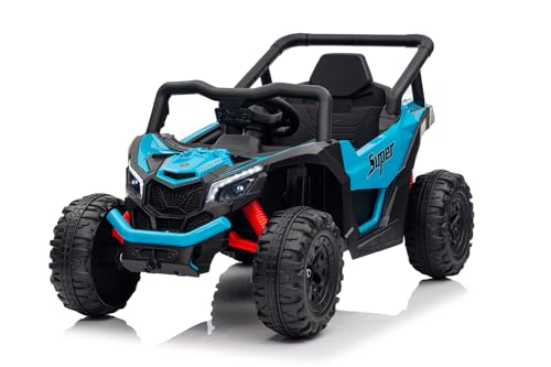 Kidix Super UTV Elektro Kinderauto Allrad 4X 35W 12V 7Ah Eva Softreifen 2.4G Fernbedienung LED MP3 USB CVT Soft Start Vorwärts Rückwärts Federung (blau) von Kidix