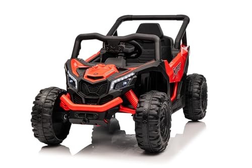 Kidix Super UTV Elektro Kinderauto Allrad 4X 35W 12V 7Ah Eva Softreifen 2.4G Fernbedienung LED MP3 USB CVT Soft Start Vorwärts Rückwärts Federung (rot) von Kidix