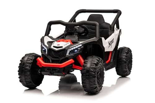 Kidix Super UTV Elektro Kinderauto Allrad 4X 35W 12V 7Ah Eva Softreifen 2.4G Fernbedienung LED MP3 USB CVT Soft Start Vorwärts Rückwärts Federung (weiß) von Kidix