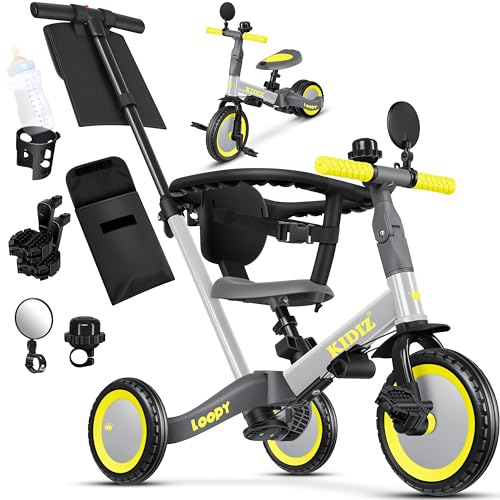 KIDIZ® 6in1 Laufrad Dreirad | Laufräder Lauffahrrad Kinderdreirad ab 1 Jahr bis 5 Jahre | Lauflernhilfe belastbar bis 25Kg | inkl. Lenkstange Sicherheitsbügel Sicherheitsgurt Klingel & Spiegel Grau von Kidiz