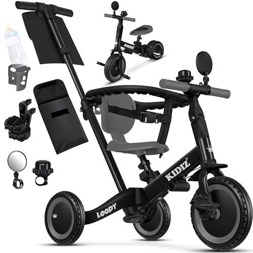 KIDIZ® 6in1 Laufrad Dreirad | Laufräder Lauffahrrad Kinderdreirad ab 1 Jahr bis 5 Jahre | Lauflernhilfe belastbar bis 25Kg | inkl. Lenkstange Sicherheitsbügel Sicherheitsgurt Klingel & Spiegel von Kidiz