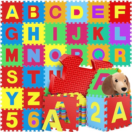 KIDIZ® Spielmatte 86 TLG Spielteppich Puzzlematte Kinderteppich Schutzmatte Kinderspielteppich Schaumstoffmatte ABC Lernteppich Puzzleteppich Puzzle Zahlen Buchstaben Maß je Matte ca. 31,5x31,5cm Bunt von Kidiz
