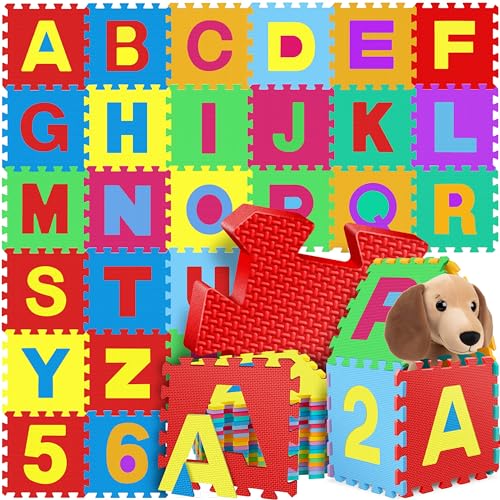 KIDIZ® Spielmatte 86 TLG. Spielteppich Puzzlematte Kinderteppich Schutzmatte Kinderspielteppich Schaumstoffmatte ABC Lernteppich Puzzleteppich Puzzle Zahlen Buchstaben Maß je Matte ca. 31,5 x 31,5cm von Kidiz