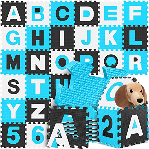 KIDIZ® Spielmatte 86 TLG Spielteppich Puzzlematte Kinderteppich Schutzmatte Kinderspielteppich Schaumstoffmatte ABC Lernteppich Puzzleteppich Puzzle Zahlen Buchstaben Maß je Matte ca. 31,5x31,5cm Blau von Kidiz