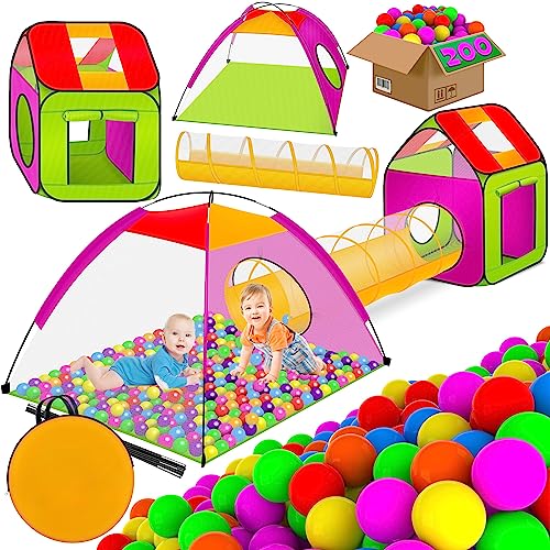 KIDIZ® Spielzelt Spielhaus Babyzelt 200 Bälle Bällebad Kinderzelt | Ideal für Zuhause & im Garten | Tasche | Tunnel (XXL) von Kidiz