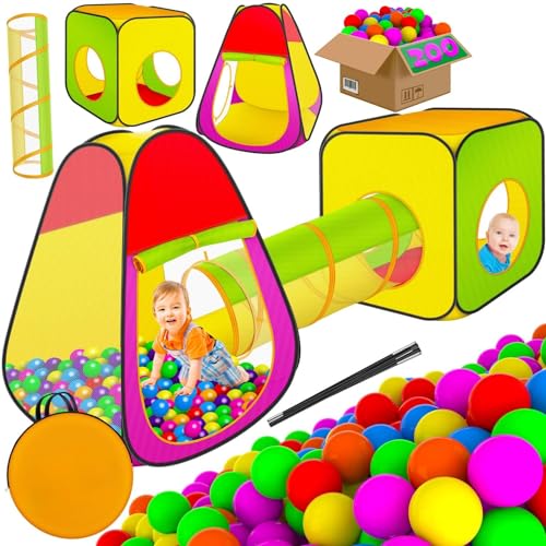 KIDIZ® Spielzelt Spielhaus Babyzelt | 200 Bälle | Bällebad | Kinderzelt | Ideal für Zuhause & im Garten | Tasche | Tunnel XL von Kidiz