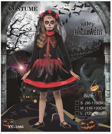 Kidken Halloween Fancy Dress,Childs Boys Girls Tag der Toten Skelett Halloween Fancy Dress Kostüm Party (Skelett-Kleid, L) von Kidken
