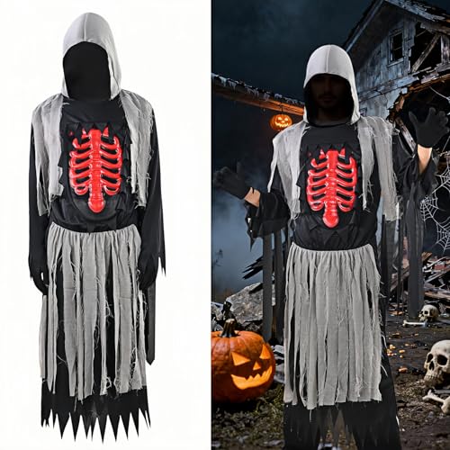 Kidken Rotgesichtiger Dämonenanzug,Halloween Kostüm Mit einem auffälligen roten Skelettmuster auf der Brust, Halloween-Outfits für Männer Frauen Kostüm Party Cosplay(Rotes Gesicht Geistermantel, XL) Kidken Rotgesichtiger Dämonenanzug,Halloween Kostüm Mit einem auffälligen roten Skelettmuster auf der Brust, Halloween-Outfits für Männer Frauen Kostüm Party Cosplay(Rotes Gesicht Geistermantel, XL) von Kidken