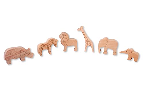 Kidodido Safari Tierfiguren Spielzeug aus Holz | Afrikanische Holztiere Spielset | Zootiere aus Holz | Geschnitztes Holz Montessori Tierspielzeug | 6-teiliges Tierfiguren Set von Kidodido