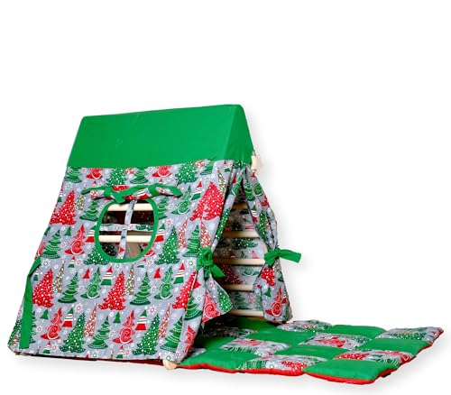 Spielhauszelt für Kinder | Weihnachtszelt mit Kletterdreieck | Zelt & Matte & Dreieck | Weihnachtsspielzelt Tipi für Kinder | Spielzelt & Matte für Klettergerüst | Übernachtungszelt (Grün) von Kidodido