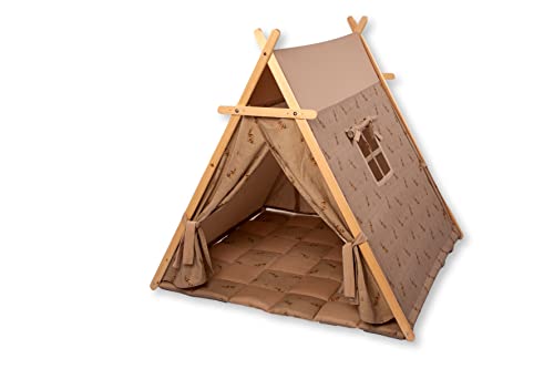 Tipi Zelt für Kinder | Spielzelte für Kleinkind | Tepee Zelte und Spiel Matte | Faltbares Segeltuch Traumzelt | Spielzelt für drinnen & draußen | Spielzelt für Kleinkind (Braunes Zelt + Matte) von Kidodido