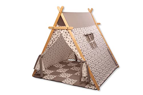 Tipi Zelt für Kinder | Spielzelte für Kleinkind | Tepee Zelte und Spiel Matte | Faltbares Segeltuch Traumzelt | Spielzelt für drinnen & draußen | Spielzelt für Kleinkind (Weißes Zelt + Matte) von Kidodido